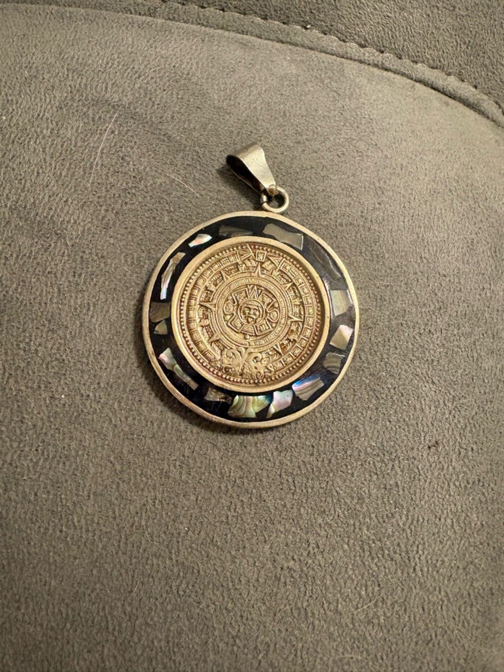 Mexico Aztec Calendar Sun Doubled Sided Inlay Pendant